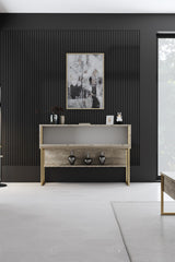 Meubelsets - Meubelset Travertin Luxe - Salontafel + TV Meubel + Dressoir Luxe - Gouden Frame - Dimehouse