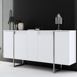Dressoirs - Modern Dressoir Wit Luxe 160x80x35 - Zilver Frame - Dimehouse