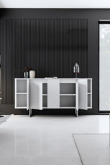 Dressoirs - Modern Dressoir Wit Luxe 160x80x35 - Zilver Frame - Dimehouse