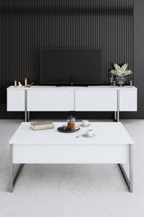 Salontafels - Rechthoekige Salontafel Wit Luxe 90x60 - Zilver Frame - Dimehouse