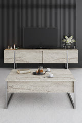 Salontafels - Rechthoekige Salontafel Travertin Luxe 90x60 - Zilver Frame - Dimehouse