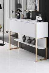 Dressoirs - Modern Dressoir Wit Luxe 120x80x30 - Gouden Frame - Eén Vak - Dimehouse