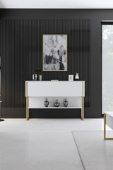Dressoirs - Modern Dressoir Wit Luxe 120x80x30 - Gouden Frame - Eén Vak - Dimehouse