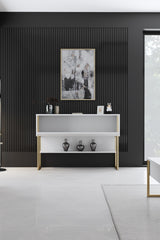 Dressoirs - Modern Dressoir Wit Luxe 120x80x30 - Gouden Frame - Eén Vak - Dimehouse