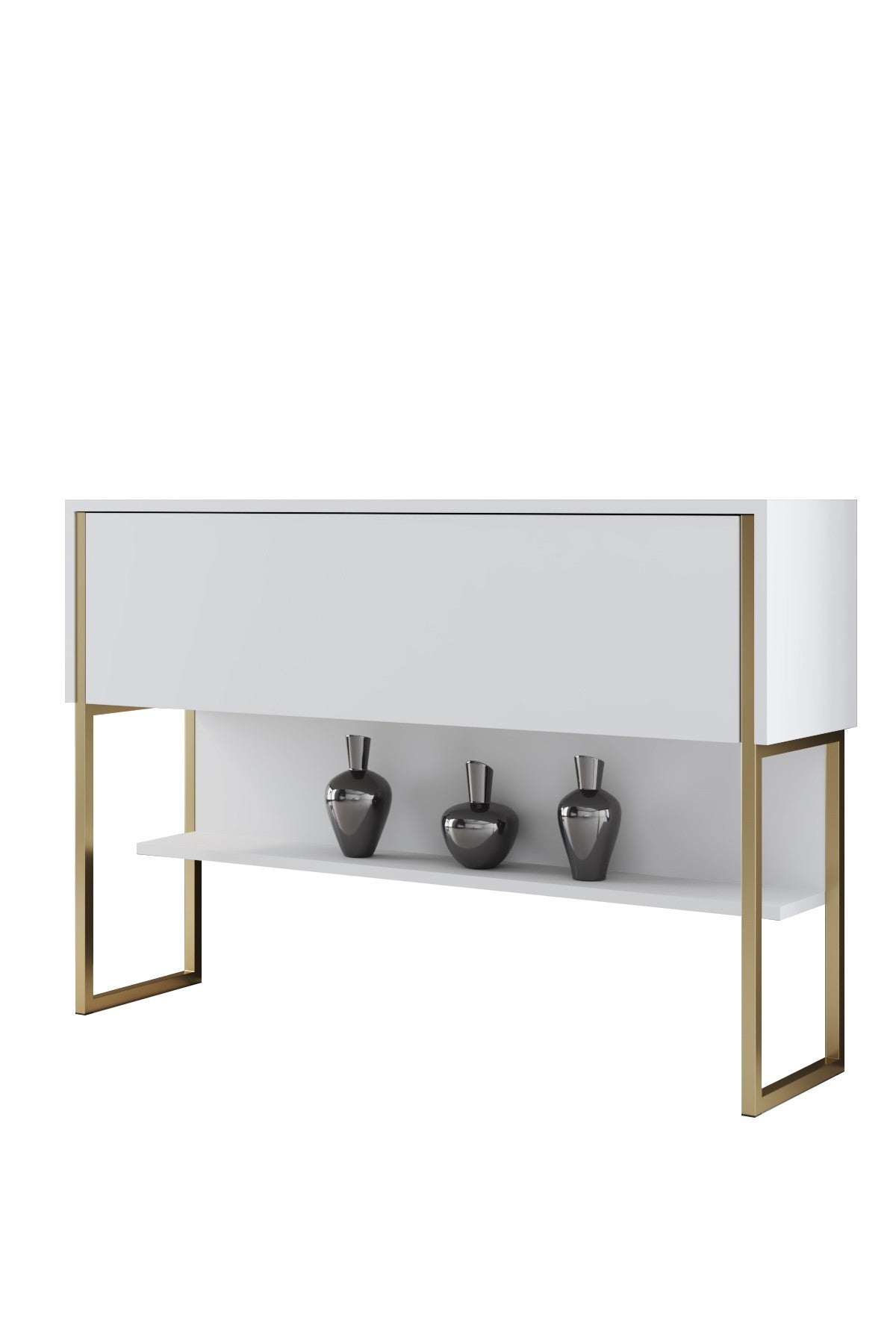 Dressoirs - Modern Dressoir Wit Luxe 120x80x30 - Gouden Frame - Eén Vak - Dimehouse