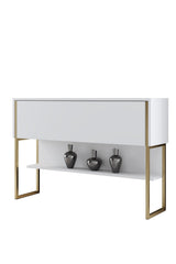 Dressoirs - Modern Dressoir Wit Luxe 120x80x30 - Gouden Frame - Eén Vak - Dimehouse