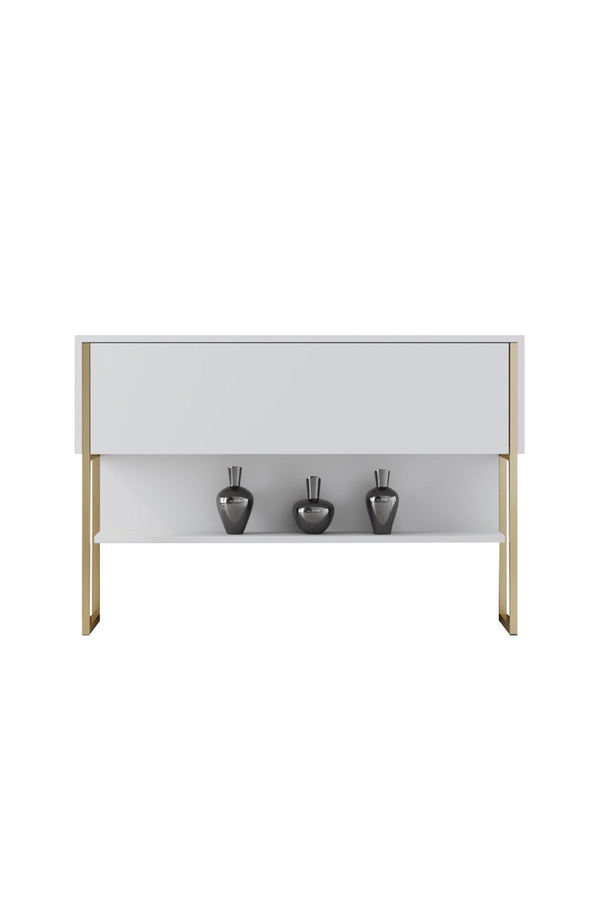 Dressoirs - Modern Dressoir Wit Luxe 120x80x30 - Gouden Frame - Eén Vak - Dimehouse