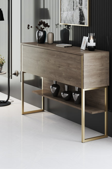 Dressoirs - Modern Dressoir Walnoot Luxe 120x80x30 - Gouden Frame - Eén Vak - Dimehouse