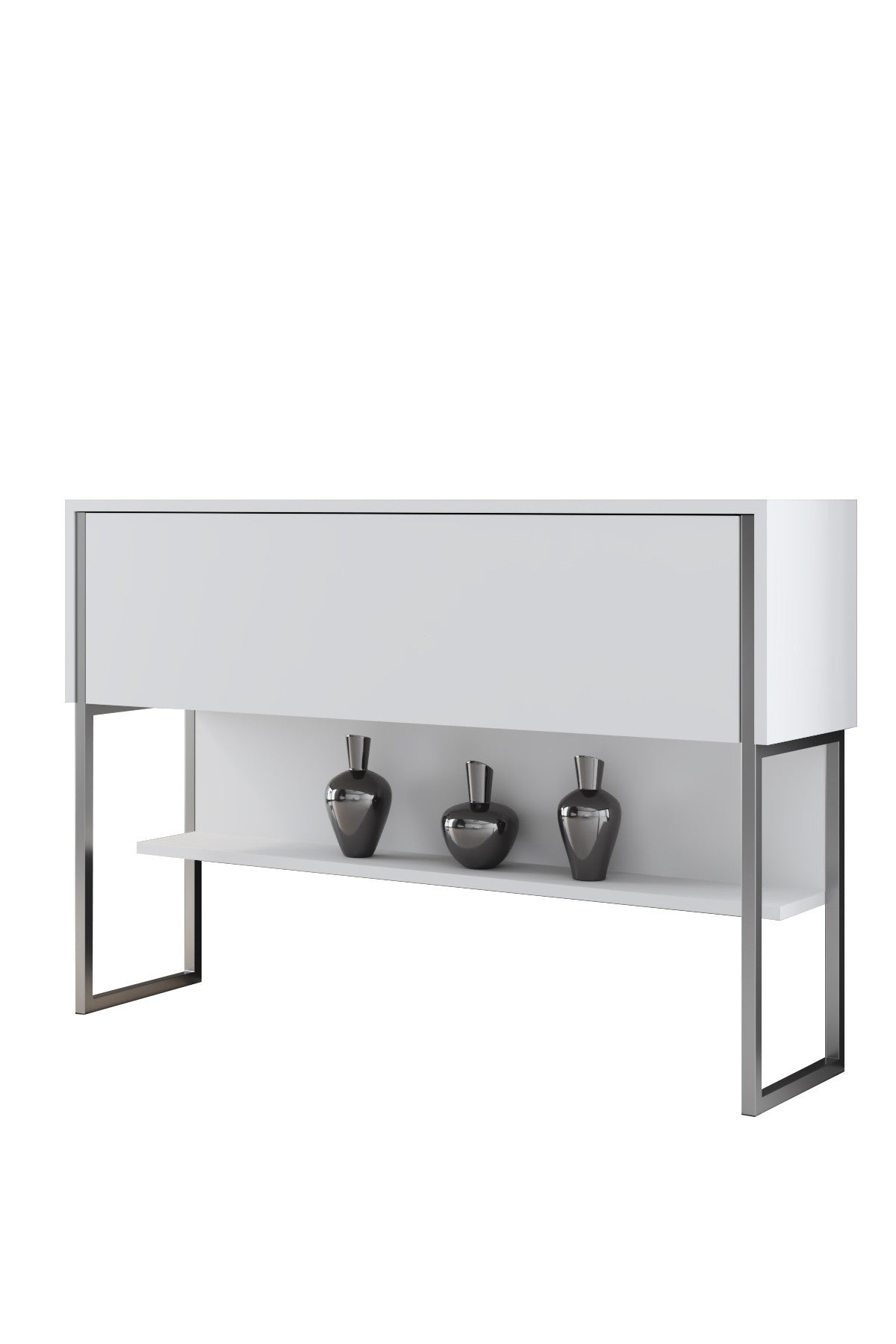 Dressoirs - Modern Dressoir Wit Luxe 120x80x30 - Zilver Frame - Eén Vak - Dimehouse