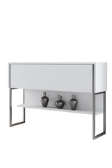 Dressoirs - Modern Dressoir Wit Luxe 120x80x30 - Zilver Frame - Eén Vak - Dimehouse