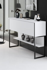 Dressoirs - Modern Dressoir Wit Luxe 120x80x30 - Zwart Frame - Eén Vak - Dimehouse