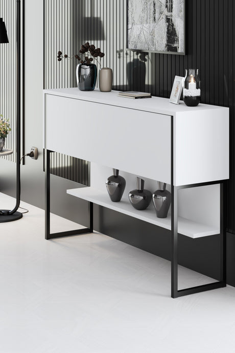 Dressoirs - Modern Dressoir Wit Luxe 120x80x30 - Zwart Frame - Eén Vak - Dimehouse