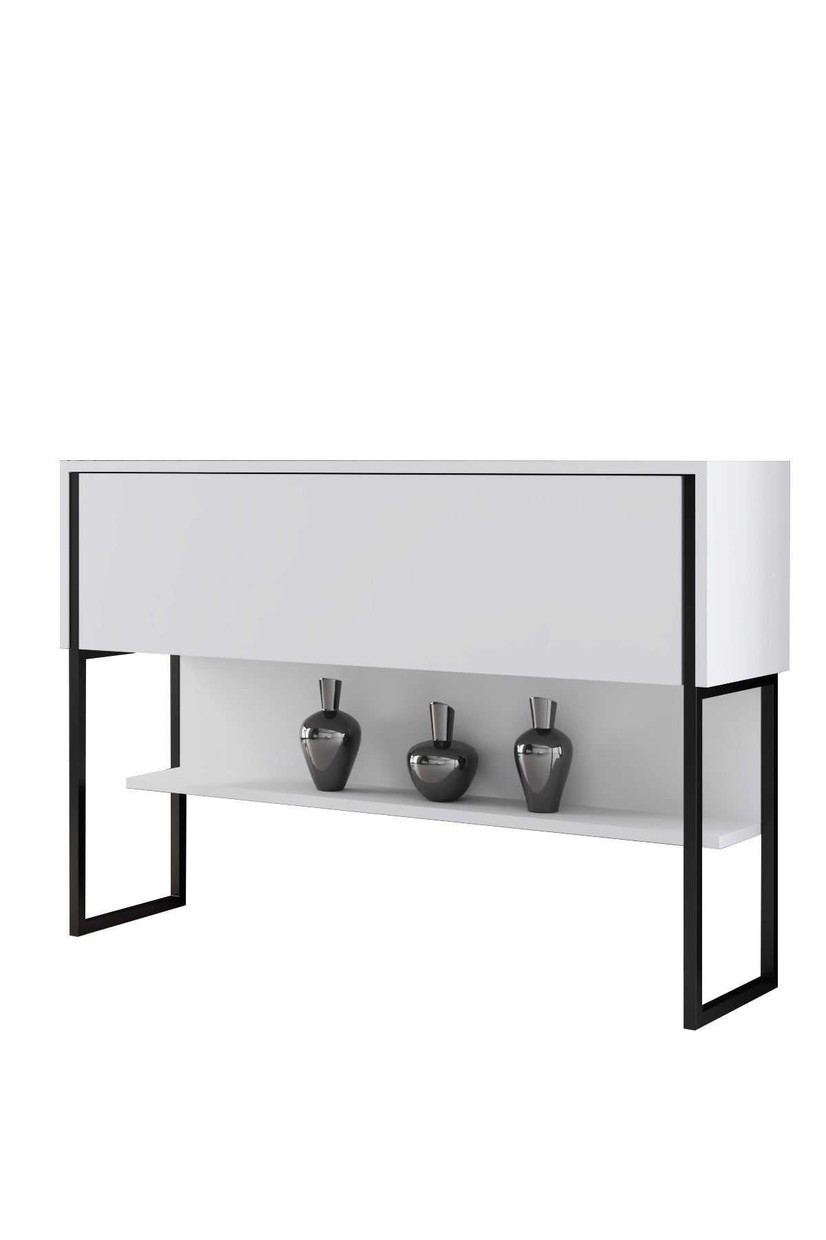 Dressoirs - Modern Dressoir Wit Luxe 120x80x30 - Zwart Frame - Eén Vak - Dimehouse
