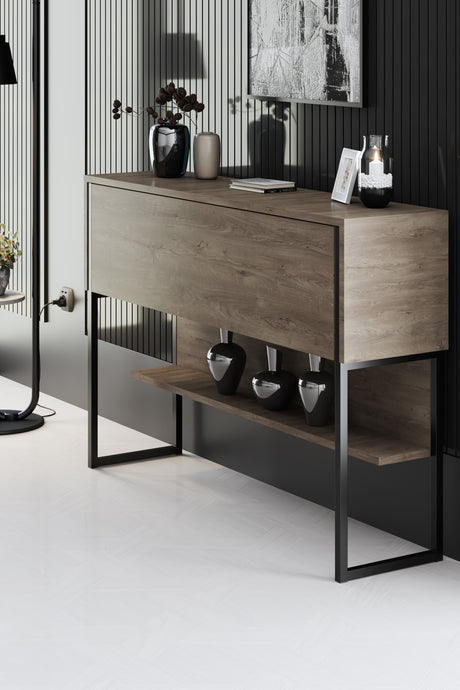 Dressoirs - Modern Dressoir Walnoot Luxe 120x80x30 - Zwart Frame - Eén Vak - Dimehouse