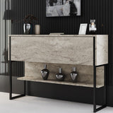 Dressoirs - Modern Dressoir Travertin Luxe 120x80x35 - Zwart Frame - Eén Vak - Dimehouse