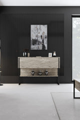 Dressoirs - Modern Dressoir Travertin Luxe 120x80x35 - Zwart Frame - Eén Vak - Dimehouse