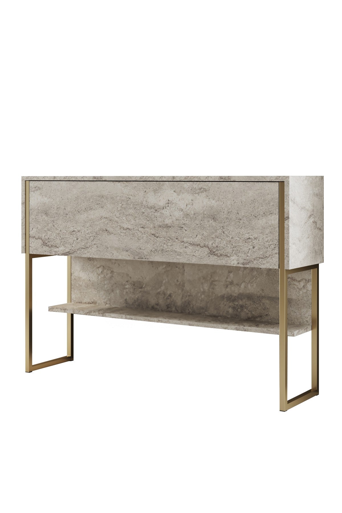 Dressoirs - Modern Dressoir Travertin Luxe 120x80x30 - Gouden Frame - Eén Vak - Dimehouse