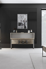 Dressoirs - Modern Dressoir Travertin Luxe 120x80x30 - Zilver Frame - Eén Vak - Dimehouse