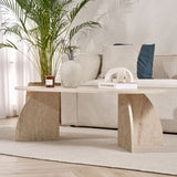 Melina Couchtisch Travertin oval 120 cm Mit melaminbeschichtetem Holzverbund