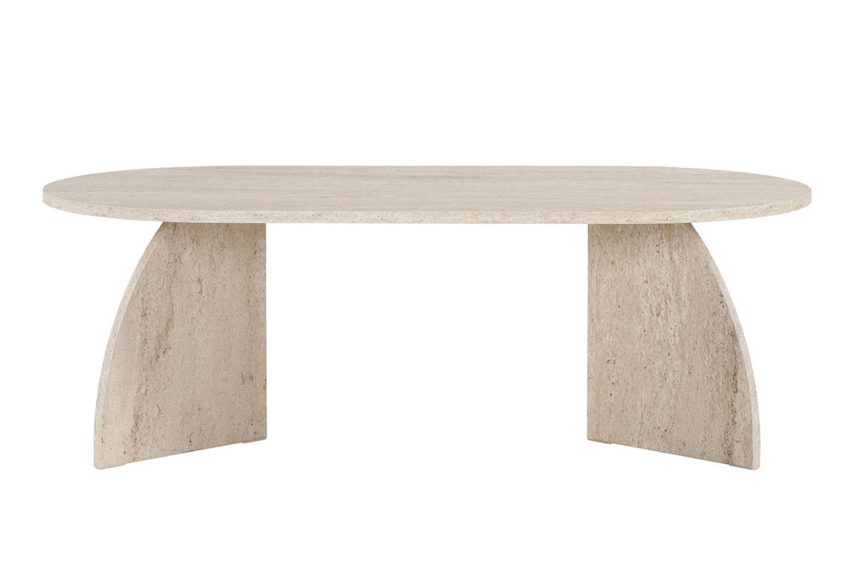 Melina Couchtisch Travertin oval 120 cm Mit melaminbeschichtetem Holzverbund