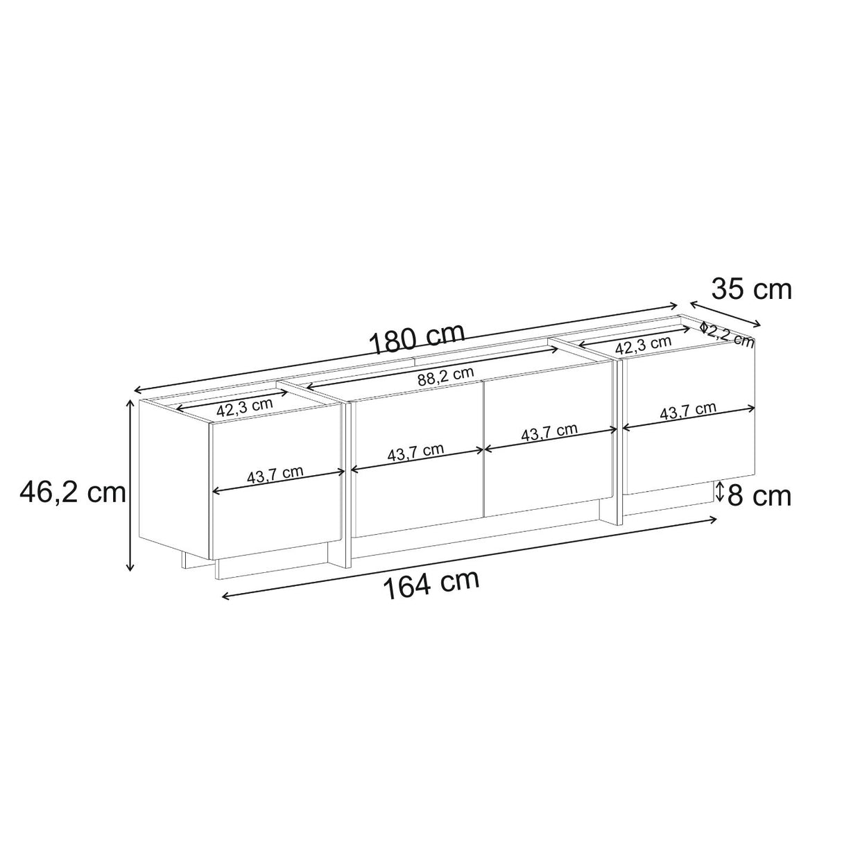 Lowen TV-Schrank aus Milano-Walnuss, 180 cm, melaminbeschichteter Holzverbundstoff