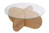 Salontafels - Ronde salontafel Aris eiken look melamine en transparant glas 75 cm - Dimehouse