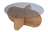 Salontafels - Ronde salontafel Aris eiken look melamine en rookglas 75 cm - Dimehouse