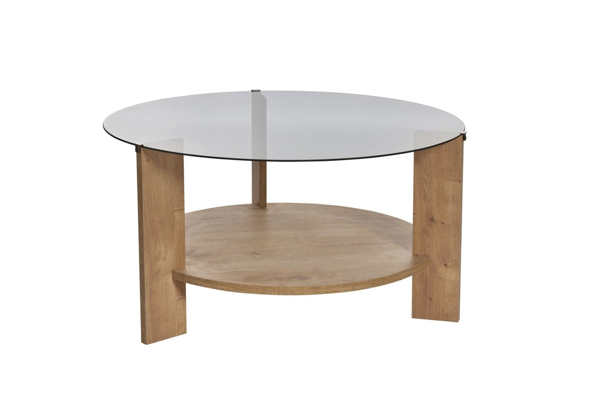 Salontafels - Ronde salontafel eiken melamine rookglas Ø75 cm - Cairo - Dimehouse