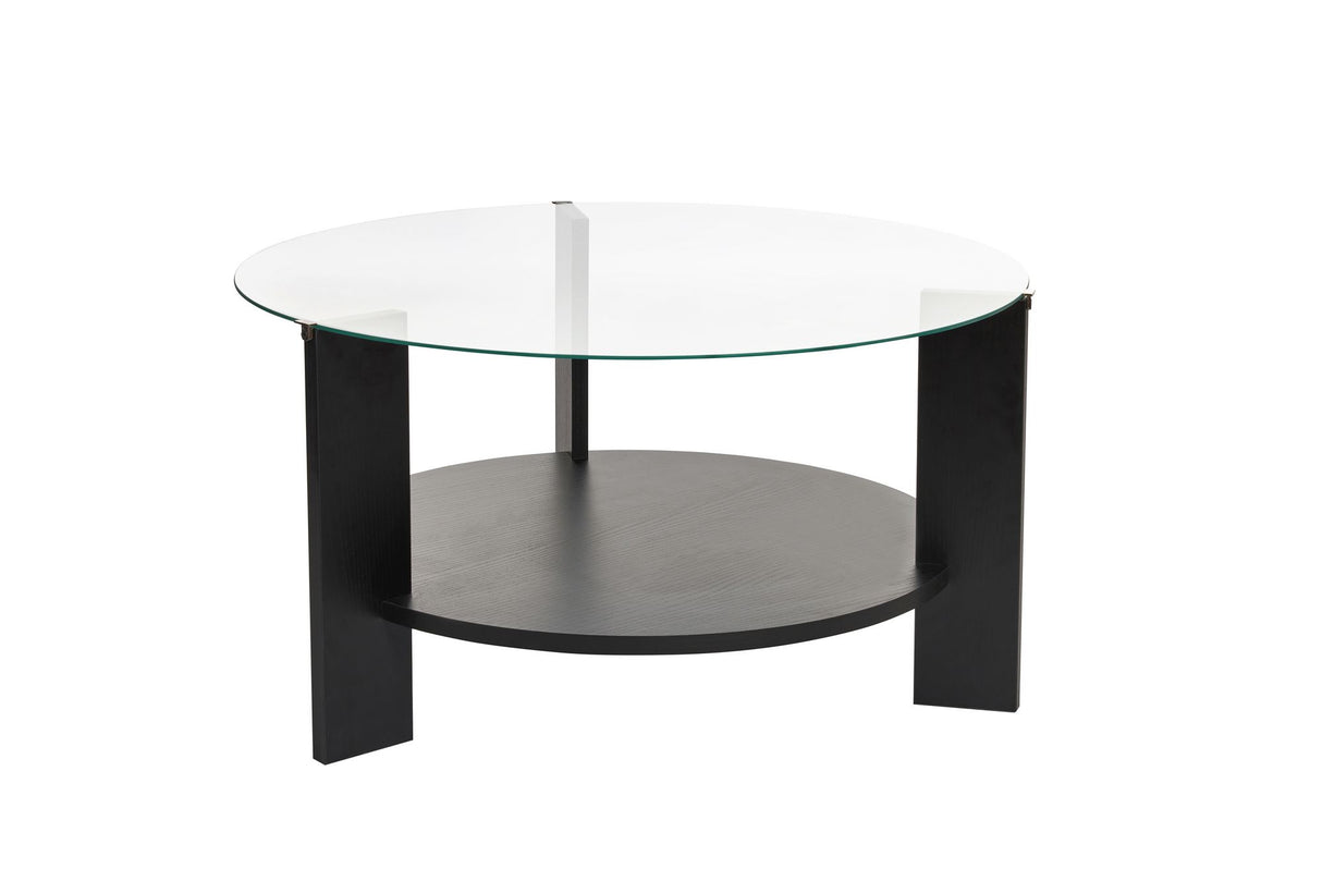 Salontafels - Ronde salontafel zwart melamine transparant glas Ø75 cm - Cairo - Dimehouse