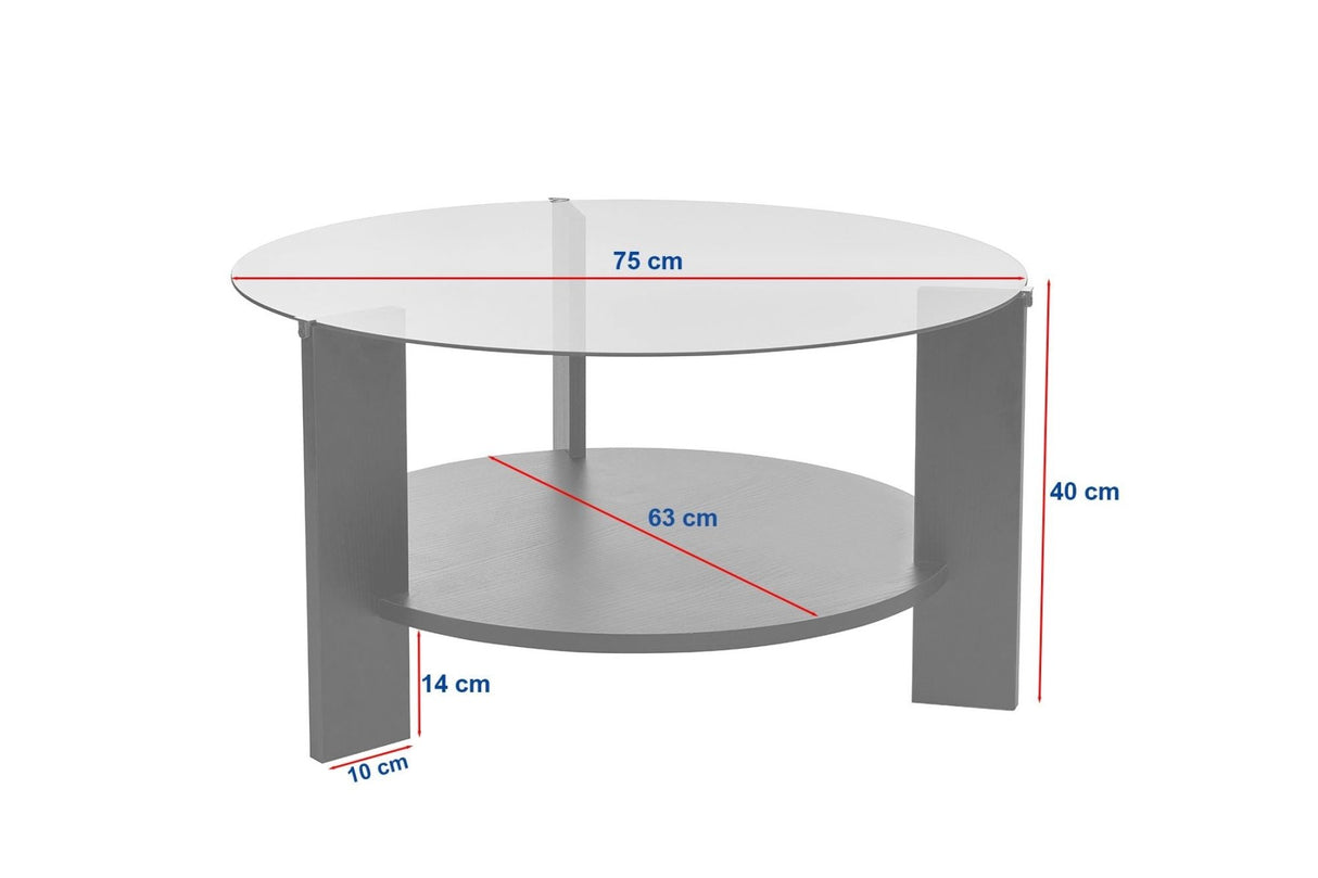 Salontafels - Ronde salontafel zwart melamine transparant glas Ø75 cm - Cairo - Dimehouse