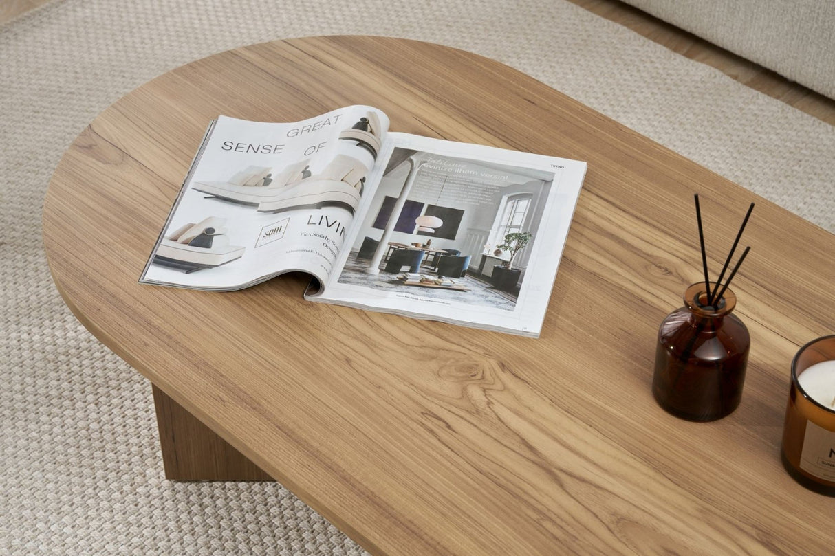 Salontafels - Salontafel eiken melamine boogvorm Koda 119x60 cm - Dimehouse