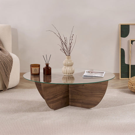 Liya Couchtisch Walnuss oval 90 cm Gehärtetes Glas