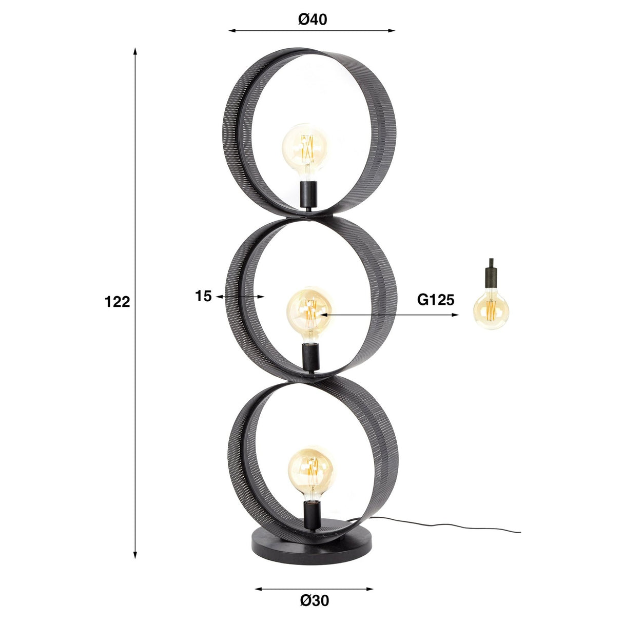 Vloerlampen - Vloerlamp Fons 3 - lichts ringen metaal zwart - Dimehouse