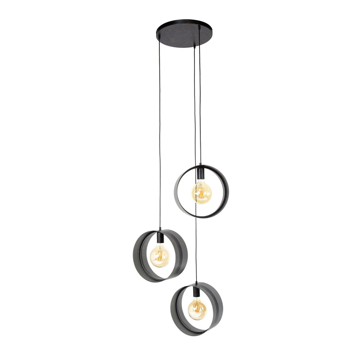 Hanglampen - Hanglamp Fons 3 - lichts getrapt ringen metaal zwart - Dimehouse