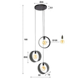 Hanglampen - Hanglamp Fons 3 - lichts getrapt ringen metaal zwart - Dimehouse