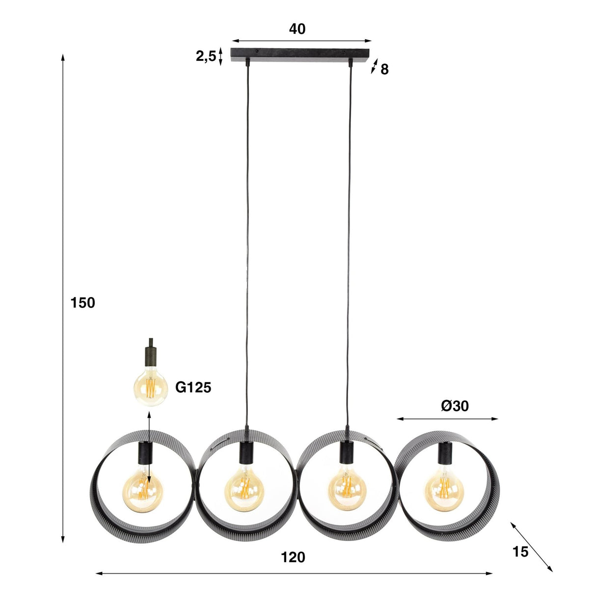 Hanglampen - Hanglamp Fons 4 - lichts ringen metaal zwart - Dimehouse