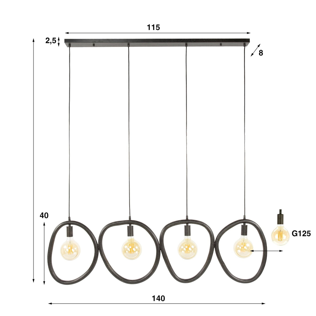Hanglampen - Hanglamp Nova 4 - lichts Zwart Metaal 140 cm - Dimehouse