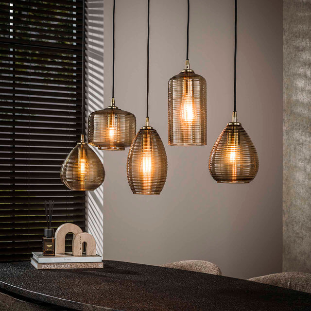 Hanglampen - Hanglamp Axis 5 - lichts rookglas bruin horizontaal - Dimehouse