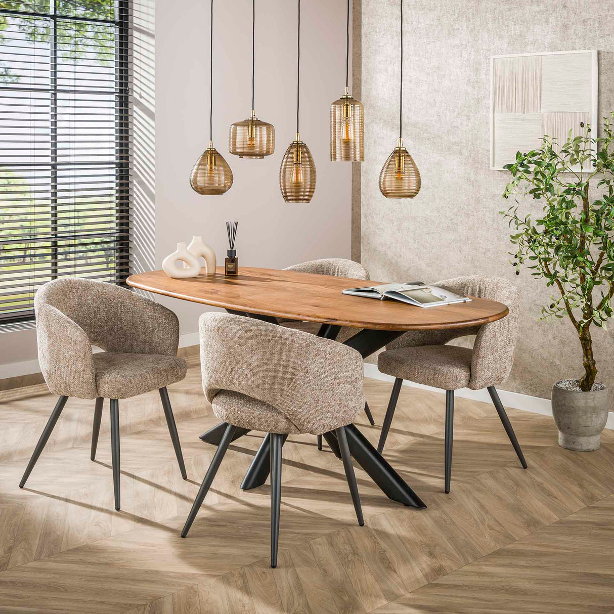Hanglampen - Hanglamp Axis 5 - lichts rookglas bruin horizontaal - Dimehouse