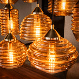 Hanglampen - Hanglamp Mali 15 - lichts geribbeld glas amberkleurig - Dimehouse