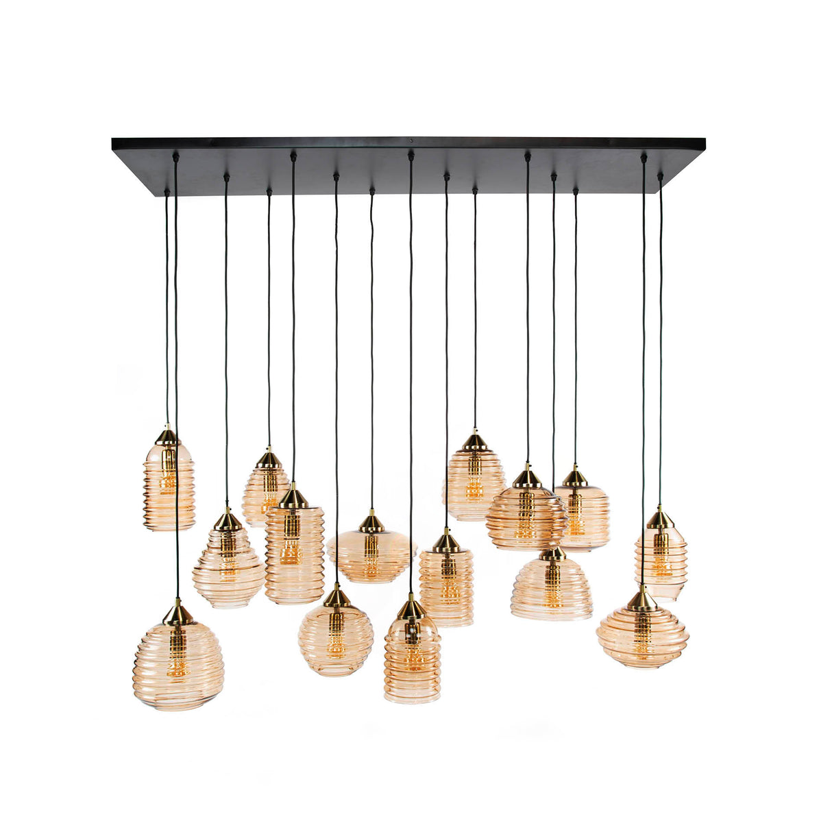 Hanglampen - Hanglamp Mali 15 - lichts geribbeld glas amberkleurig - Dimehouse