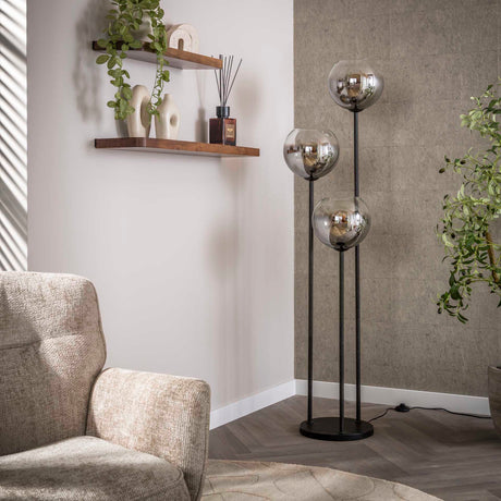 Vloerlampen - Moderne Vloerlamp Arvo 3 - lichts zwart met metalen kap - Dimehouse