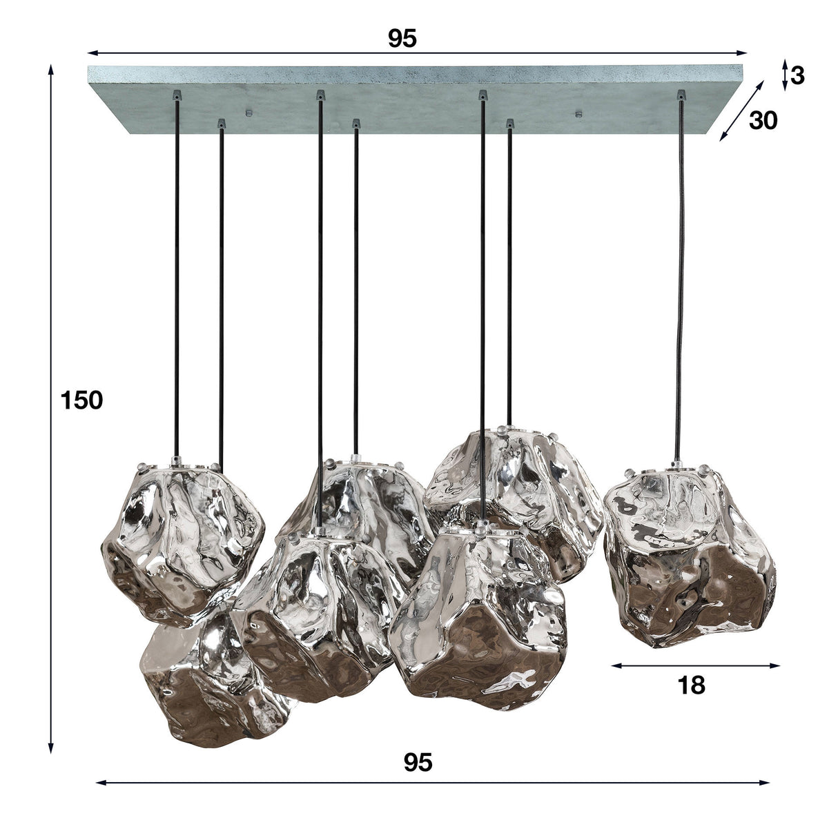 Hängelampe Rocks DH Innenraum verchromt LxBxH 104x55x36 Glas Weiß Fotogrößenangabe