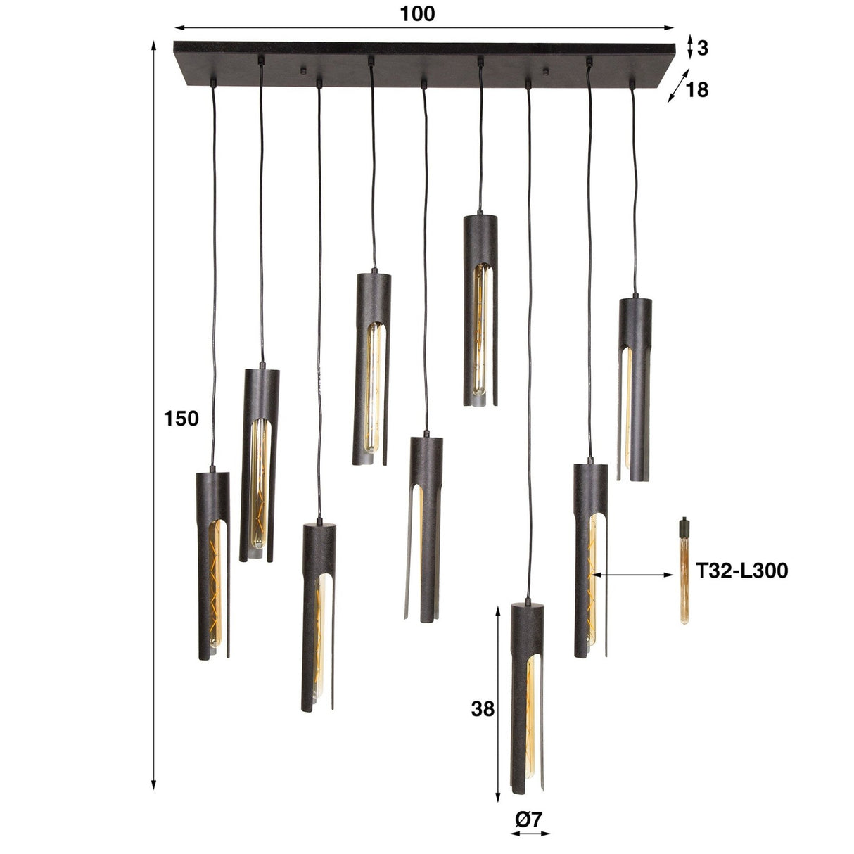 Hanglampen - Hanglamp Judy 9 - lichts zwart - Dimehouse