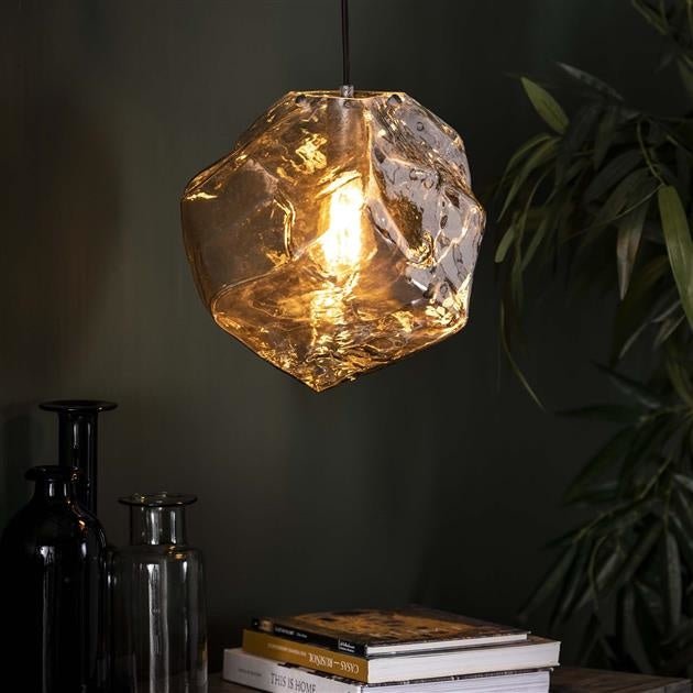 Hängelampe Rocks DH Innenraum verchromt LxBxH 45x34x34 Glas Stimmungsvolles Foto diagonale Vorderansicht