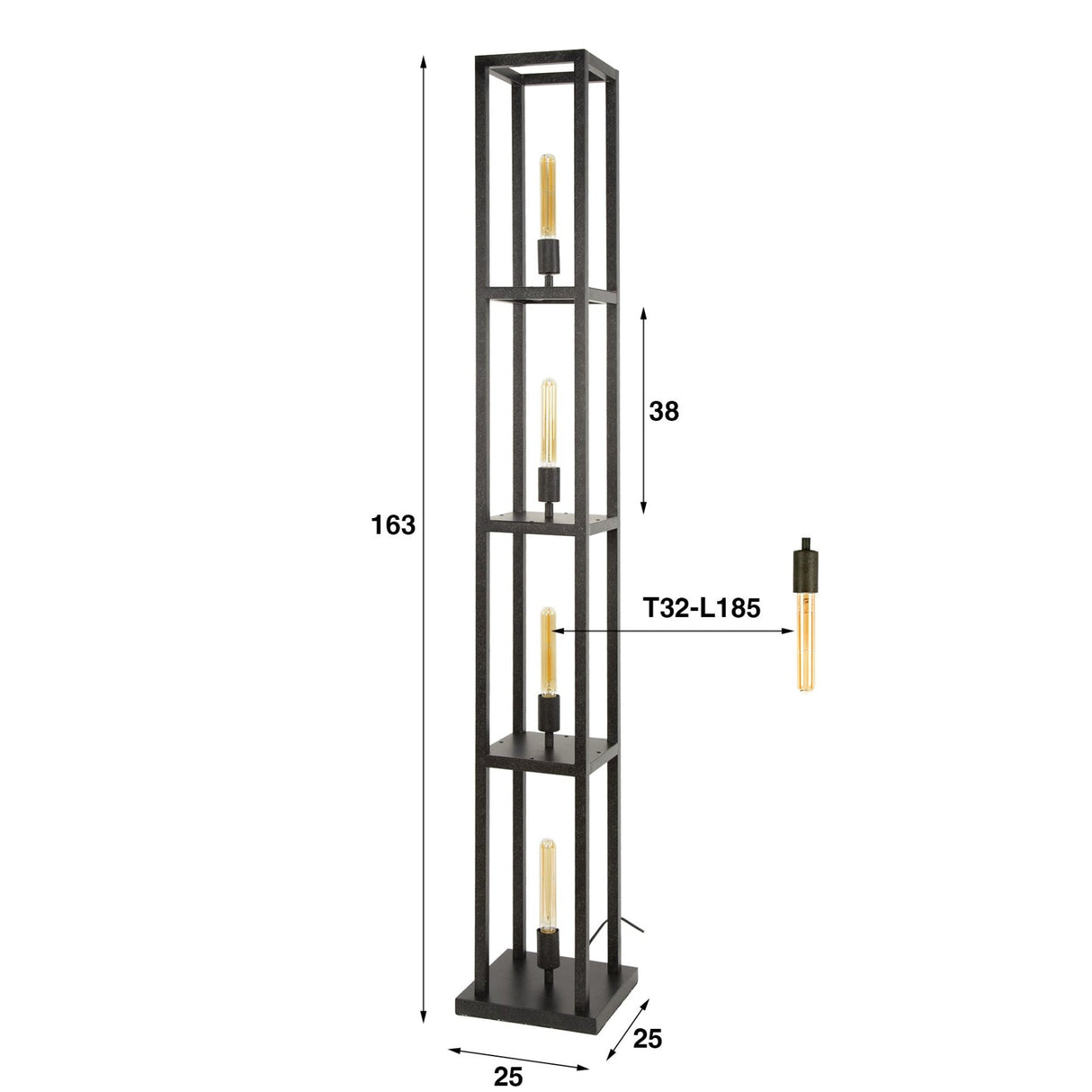 Vloerlampen - Industriële vloerlamp Ardon 4 - lichts Zwart metaal - Dimehouse