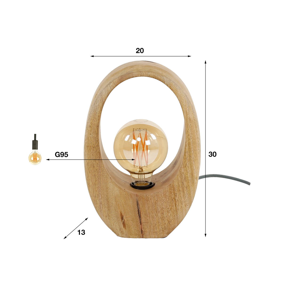 Tafellampen - Tafellamp organisch Brenn mangohout 30 cm - Dimehouse