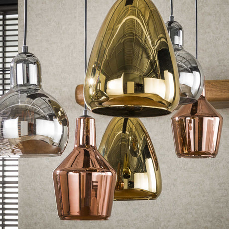 Industrielle Hängelampe Pam, farbiges Glas, gemischt, 6-flammig