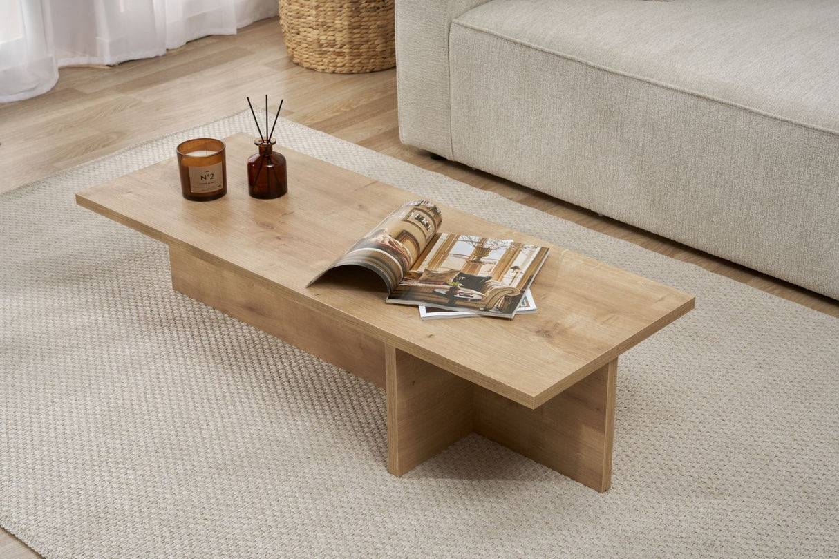 Salontafels - Rechthoekige salontafel Eiken melamine - 120x45x30 cm - Portland - Dimehouse