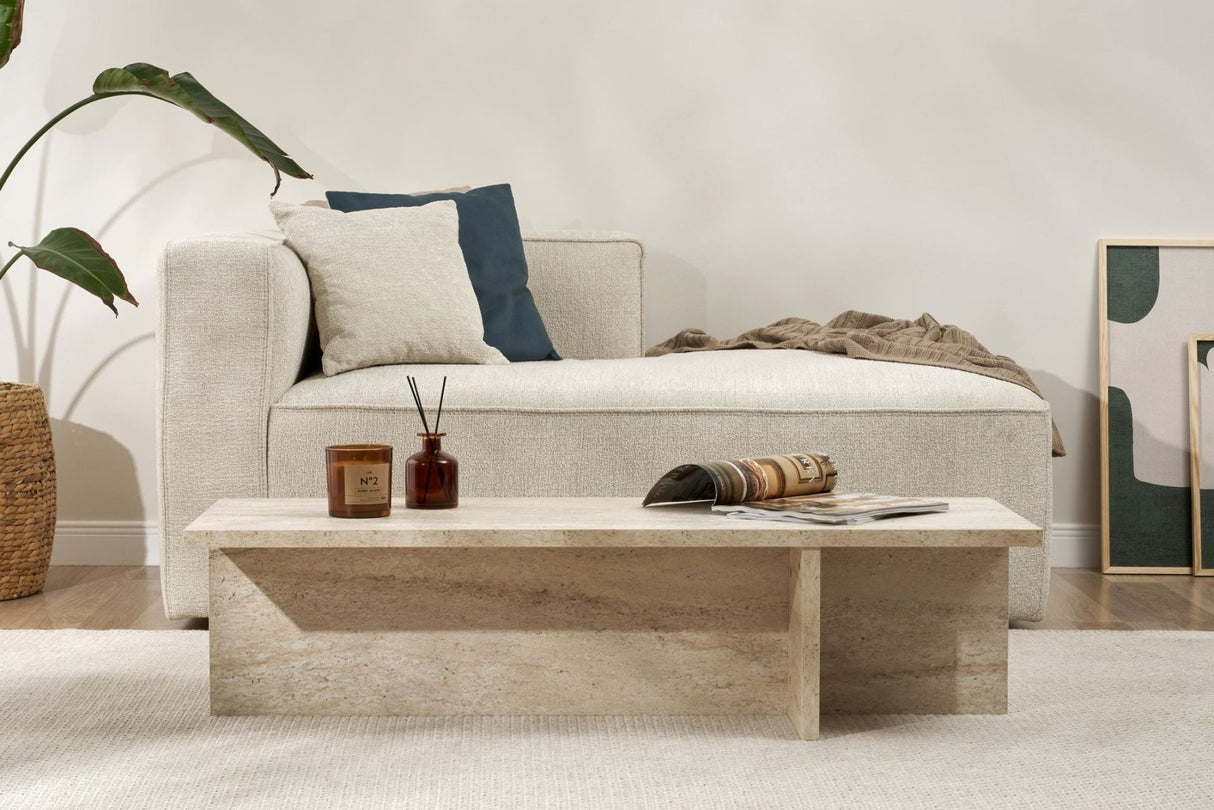 Salontafels - Rechthoekige salontafel travertin melamine - 120x45x30 cm - Portland - Dimehouse